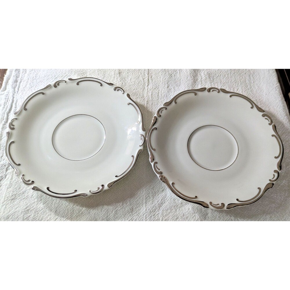 Vintage Heinrich H&C Selb Bavaria Germany Saucers - Set of 2 - White & Platinum